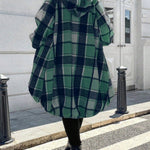 High-Low Long Sleeves Plaid Zipper Hooded Outerwear