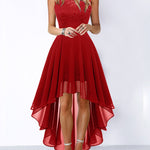 A-Line High Waisted Pleated See-Through Split-Joint Tied Waist Round-Neck Maxi Dresses