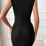 Bodycon Sleeveless Pleated Solid Color Mock Neck Mini Dresses