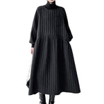 A-Line Long Sleeves Embossed Pockets Quilted Solid Color Split-Joint High Neck Midi Dresses Sweater Dresses