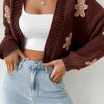 Casual Cookie Man Pattern Knitted Cardigan