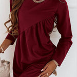 Casual Loose Long Sleeves Solid Color Round-Neck Mini Dresses