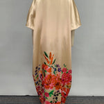 A-Line Half Sleeves Elasticity Flower Print Split-Front V-Neck Maxi Dresses