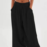 Women's Casual Fashion Solid Color Strap Pocket Wide Leg Pants