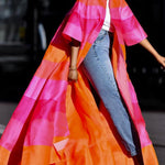 Loose Short Sleeves Contrast Color Striped Jackets&Coats Outerwear