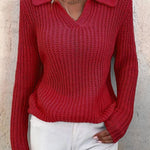 Women's Lapel Solid Slim Fit Knit Sweater