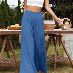 women's casual wide leg cotton and linen high waist trousers