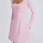 A-Line Bodycon Solid Color Zipper Square-Neck Mini Dresses