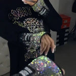 Women's Round-neck Leopard Print Rhinestone Casual Top