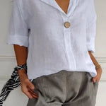 V-neck cotton and linen button top
