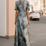 Ethereal Silver-Grey Floral Printed Two-Piece Maxi Set