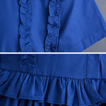 Simple Short Sleeves Loose Buttoned Falbala Split-Joint Solid Color Midi Shirt Dress