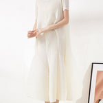 Casual Short Sleeves Pleated Solid Color Round-Neck Midi Dresses