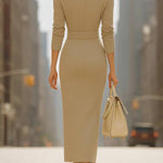Stand Collar Waist And Slit Dress