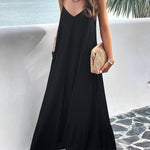 Loose Sleeveless Pleated Solid Color Split-Joint Spaghetti-Neck Maxi Dresses