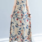 Loose Sleeveless Floral Printed Round-Neck Maxi Dresses