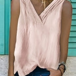 Women's V-Neck Hem Split Sleeveless Shirt