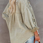 Stylish Lapel Long Sleeve Ripped Denim Jacket