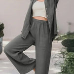 Casual Loose Solid Color Shirt Pants Set