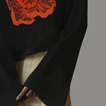 Flared Sleeves Long Sleeves Flower Print High Neck T-Shirts Tops