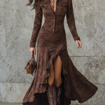 Retro Irregular Ruffle Hem Maxi Dress