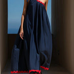 A-Line Loose Pleated Pockets Split-Joint Tied One-Shoulder Maxi Dresses