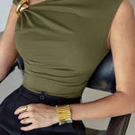 Metal Buckle Asymmetrical Ruched Sleeveless Top