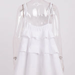 High Waisted Loose Backless Layered Pleated Solid Color Tied Spaghetti-Neck Mini Dresses