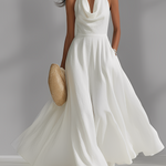 Women's Ivory Textured Dress With Sleeveless Silhouette & Cowl Neck, Modern Effortless-Elegant Style Dress
