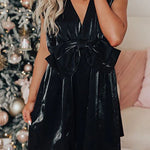 Mesmerizing Sight Satin Bow Design Pocketed Mini Dress