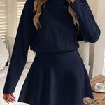 A-line High Waisted Elasticity Solid Color Round-neck Mini Dresses Sweater Dresses