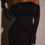 Black Off-shoulder Sequined Maxi Dress