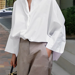 Long Sleeves Loose Solid Color Lapel Collar Blouses&Shirts Tops