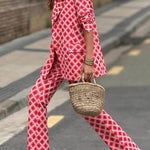 Geometric print loose-fitting suit set