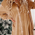 Flaxen Velvet Button Front Shirt Mini Dress