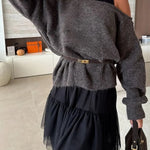 Upper East Chic Knit Wide Neck Long Sleeve Relaxed Sweater