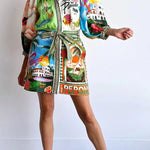 Summer Sophistication Linen Blend Unique Print Belted Pocket Shirt Mini Dress