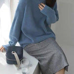 Casual Loose Long Sleeves Solid Color High-Neck Sweater Tops