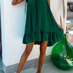 Solid color V-neck backless loose lotus leaf dress