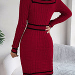 Bodycon Long Sleeves Buttoned Contrast Color Plaid Square-Neck Mini Dresses Sweater Dresses
