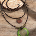 Wooden Disc Beaded Long Necklace