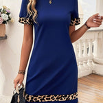 Bodycon Loose Contrast Color Leopard Split-Joint Round-Neck Mini Dresses