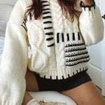 Nioa Cheerful Contrast Patchwork Knitted Pullover Sweater