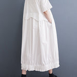 Loose Short Sleeves Elasticity Pleated Split-Joint Lapel Midi Dresses