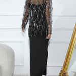 Loose Split-Side Midi Dress + Gauze See-Through Sequined Top Two Pieces Midi Dress
