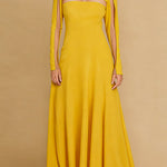 A-Line Long Sleeves Split-Joint High Neck Maxi Dresses