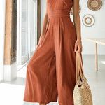 Sexy Sling Waist Pocket Straight Sleeveless Jumpsuit