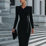 Asymmetric Zip-Detail Tailored Midi Dress