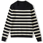 Lapel Loose Casual Striped Knit Sweater