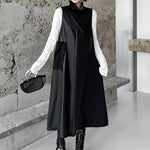 Irregularity Loose Asymmetric Buttoned Solid Color Split-Joint High Neck Midi Dresses